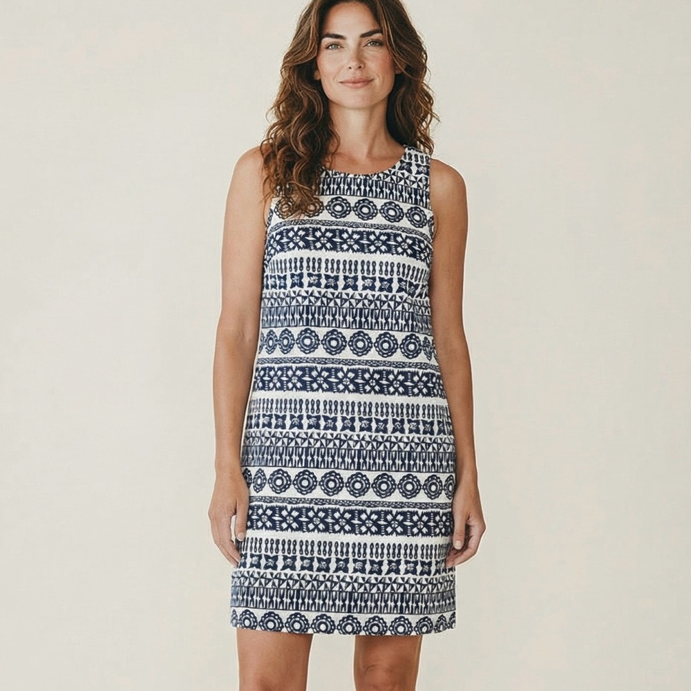 Tommy Bahama Linen A-Line Shift Dress Blue White Coastal Summer XS NWT